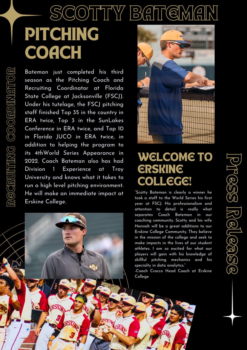 FleetBaseball's tweet photo. Welcome our new Pitching Coach/Recruiting Coordinator Scotty Bateman to our Erskine College Baseball Family! 
#ThePursuit #WheelsUp https://t.co/qgdpxfIfnS