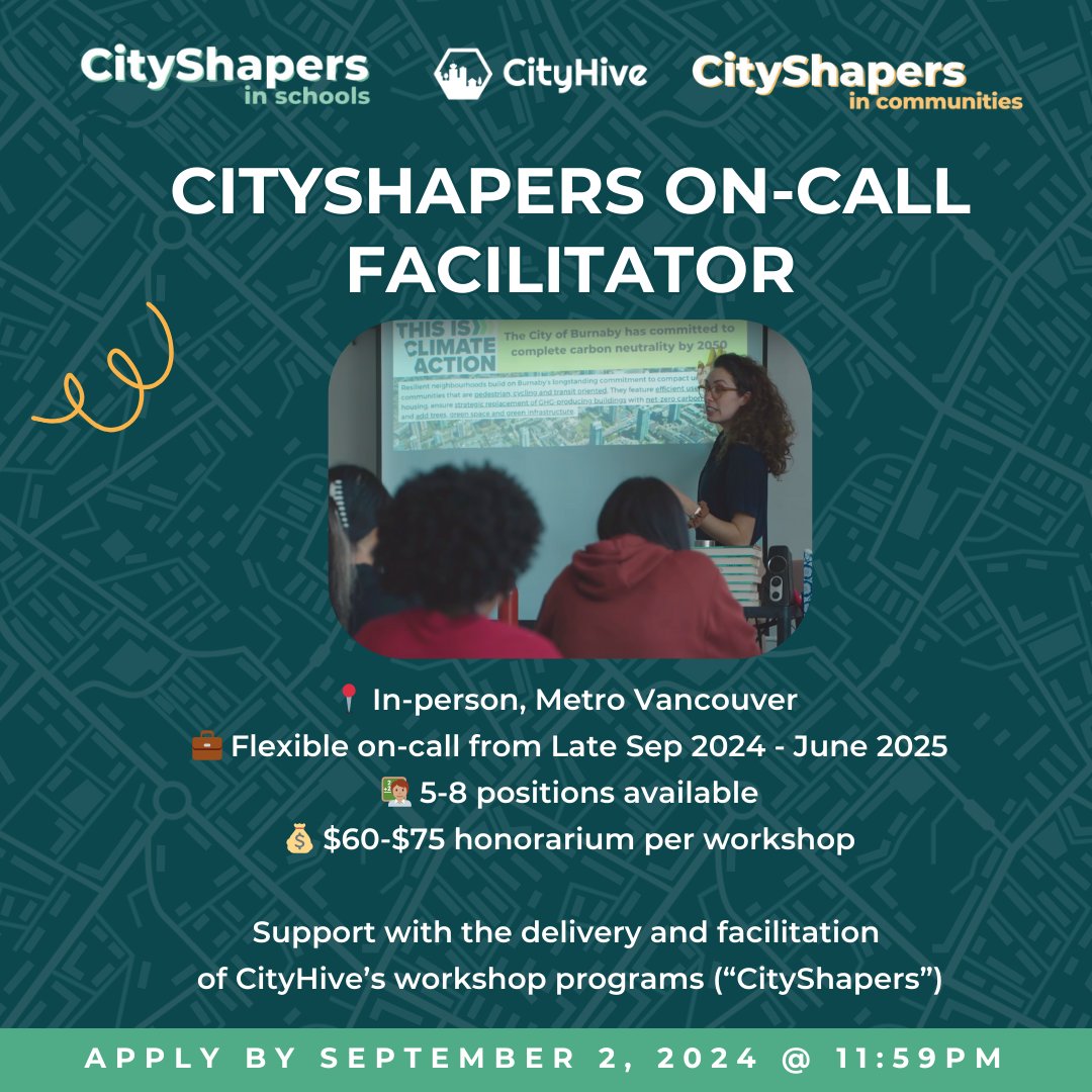 📢 We're Recruiting 🌟  

Join CityHive and help shape the future of urban communities in Metro Vancouver! 🏙️

🔗 APPLY VIA THE LINK: cityhive.ca/whats-new/#cur…

#UrbanPlanning #YouthMentorship #CityHive #JobOpportunities #MetroVancouver
