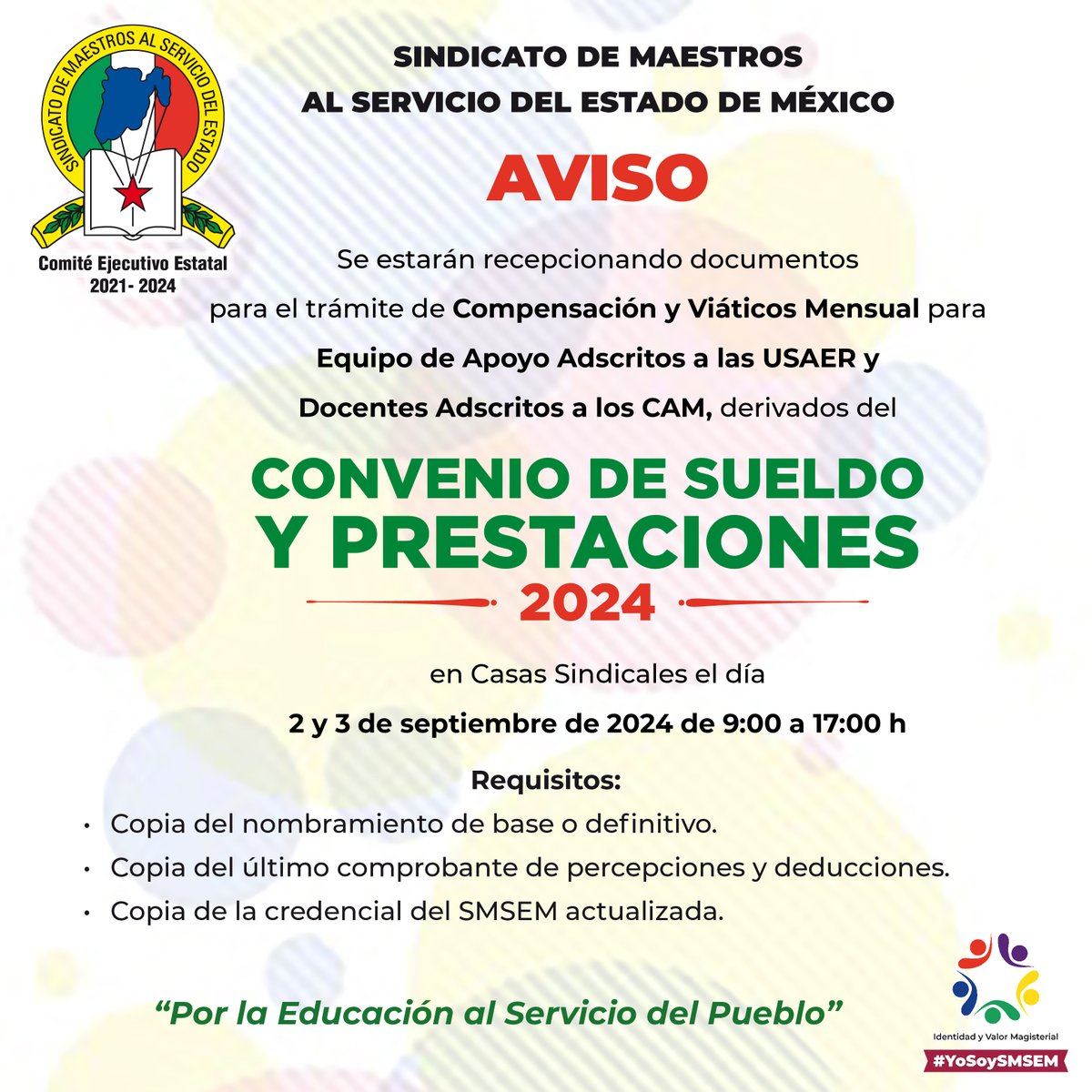 SMSEMmx's tweet photo. Compañero docente: tramita las gratificaciones e incentivos gestionados por la dirigencia gremial 2021-2024, con el Gobierno del Estado de México, y signados en el Convenio de Sueldo y Prestaciones 2024; beneficios que mejoran la calidad de vida de educadores que se desempeñan en diversas categorías laborales.