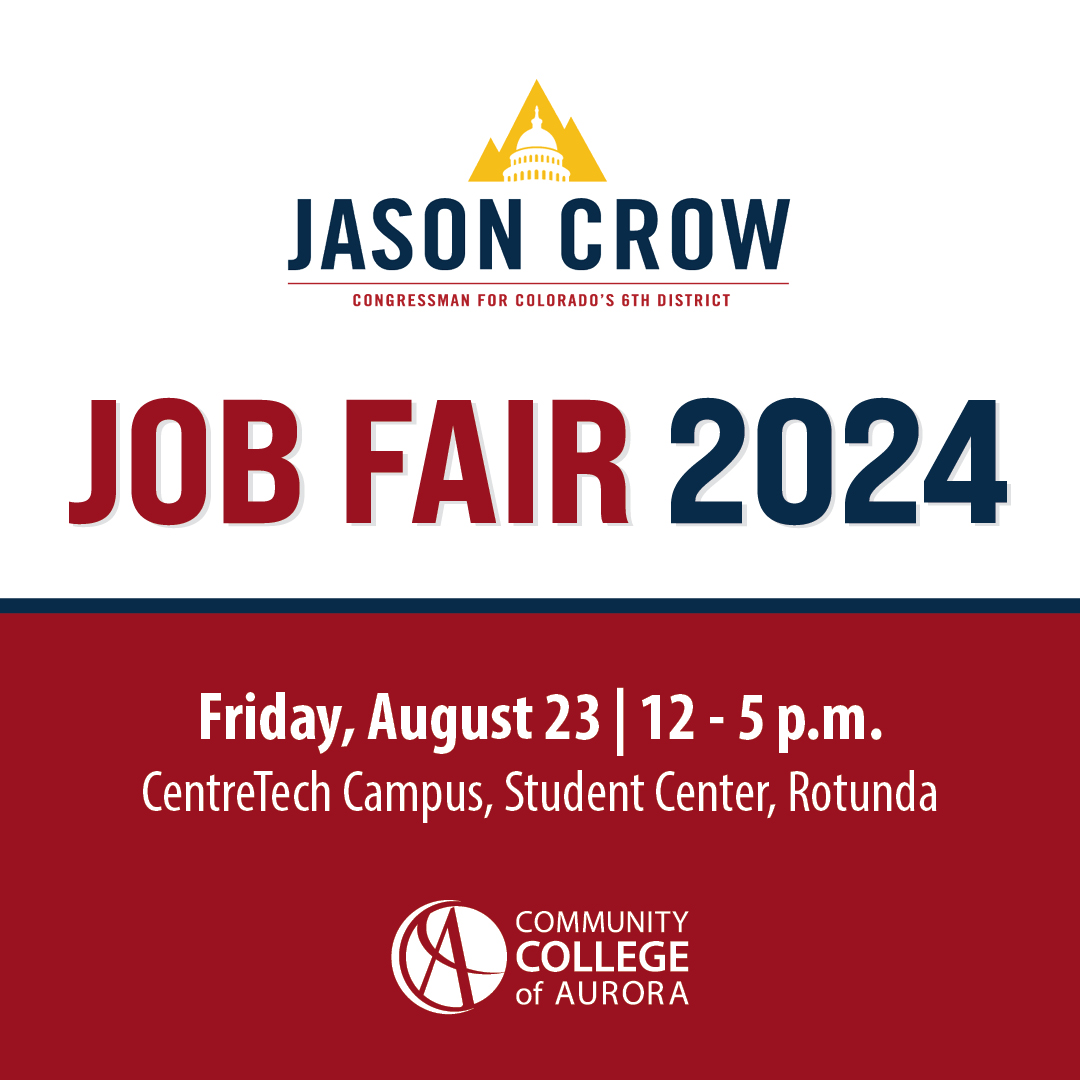 CCAurora's tweet photo. Calling all job seekers! Join us at CCA on Friday for Rep. Jason Crow's job fair. Employers from around Aurora will be on hand to meet and greet potential employees. https://t.co/gebRzA02cy