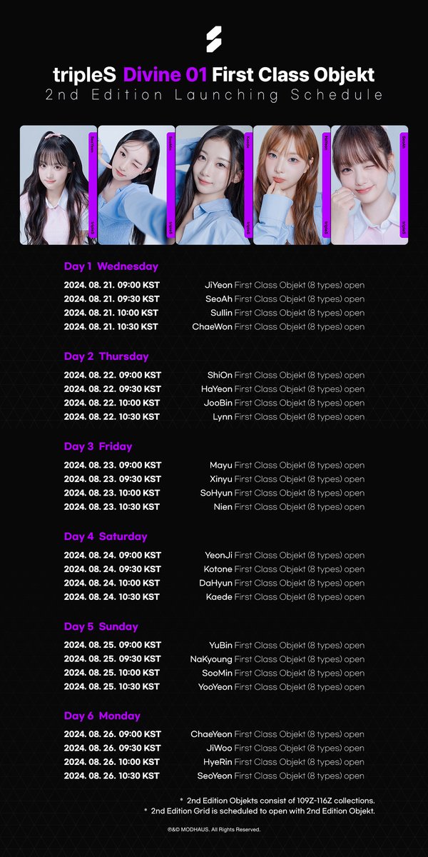 tripleS
Divine01 First Class Objekt 2nd Edition Schedule

Check out in <COSMO : the Gate>
bit.ly/4fSuTSg

#tripleS #트리플에스 #トリプルS #トリプルエス #トエス