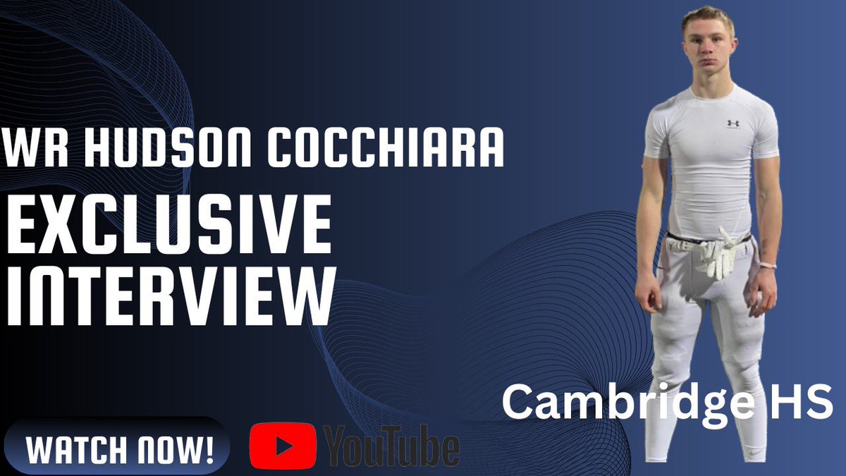 Live tonight with Cambridge WR Hudson Cocchiara at 7:30 PM. Cocchiara is one of the most underrated receivers in the state and went off for two touchdowns against Pope. Stream it live ⬇️⬇️

youtube.com/@najehwilk?si=…

<a href="/MarkRussellQB/">Mark Russell</a> <a href="/DownSouthFb1/">Down South</a> <a href="/CHSBears_FB/">Cambridge HS Football</a> <a href="/Cambridge_AD/">Cambridge Athletics</a>