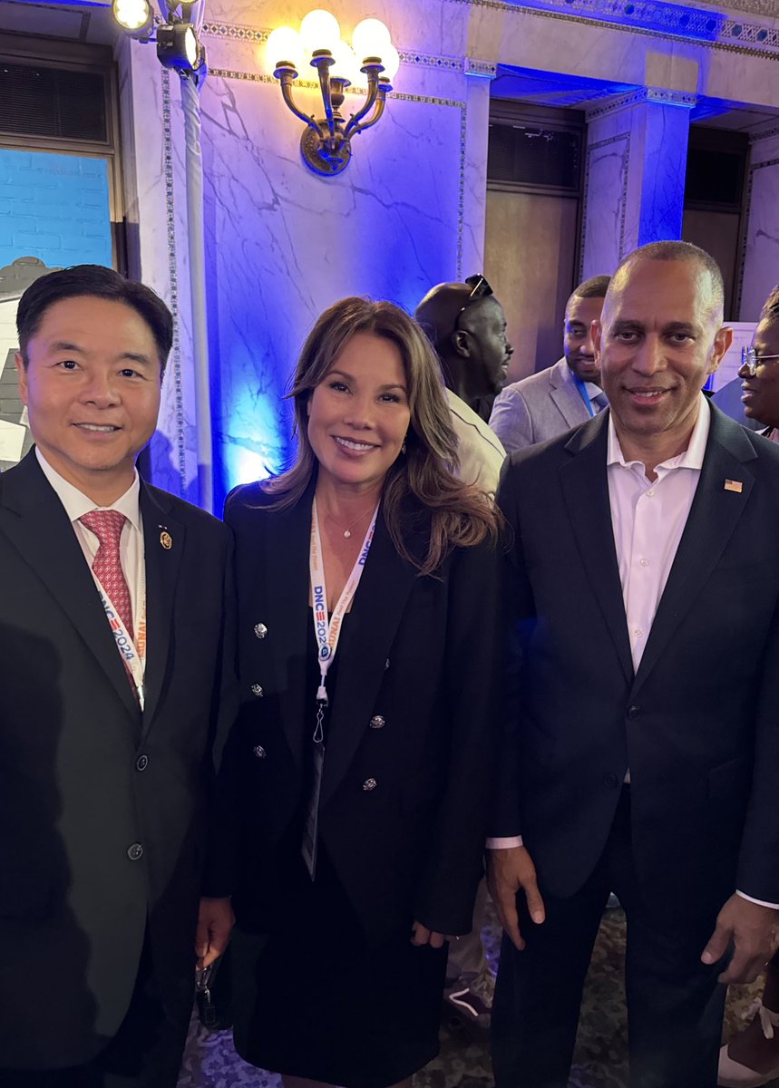 tedlieu's tweet photo. At the DNC with our amazing leader Hakeem Jeffries and Dem nominee Ginger Cruz. Ginger won the primary in Guam and previously served in the Clinton and Obama Administrations. She will flip the seat blue.

You can help Ginger or learn more about her here: https://t.co/oALNngmWFK https://t.co/N6wEtGCbmJ