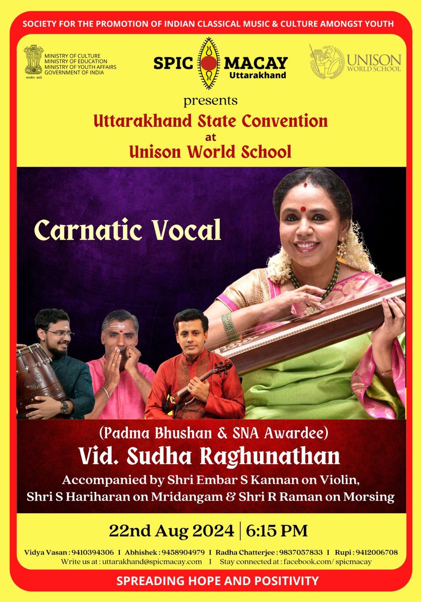 RagunathanSudha's tweet photo. #sudharaghunathan #sudharagunathan #concertschedule #August #august2024 #augustconcerts #performanceschedule #concertinaugust #spicmacaydehradun https://t.co/761qUph8eU
