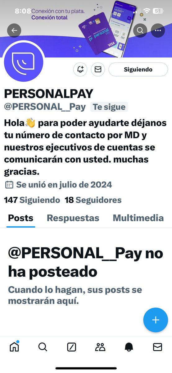 De este Cuenta Me acaban de vaciar mi Billetera Virtual de Personal Pay
SIN DARLE MI CLAVE