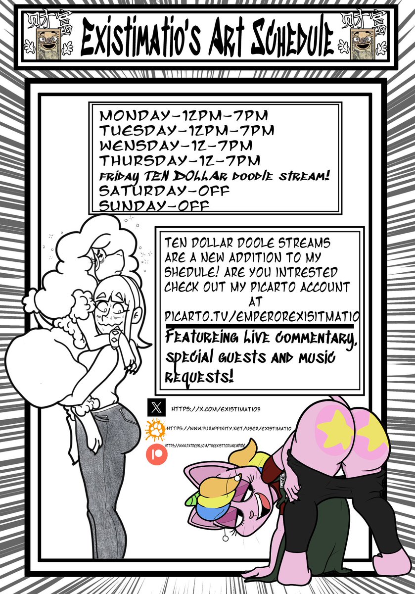 People really liked my art stream last friday so Im going to make it a Constant! Here is my new schedule!