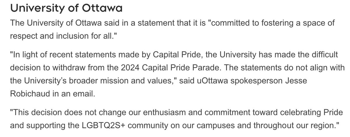 1/ Since <a href="/uOttawa/">Université d'Ottawa | University of Ottawa</a>'s admin didn't widely consult or even bother notifying students, staff and profs about the decision to divest from &amp; boycott  <a href="/FierteCapPride/">Capital Pride • Fierté dans la Capitale</a> in #OttCity, at some point @recteurUOpres &amp; co. will need to answer some basic questions like...