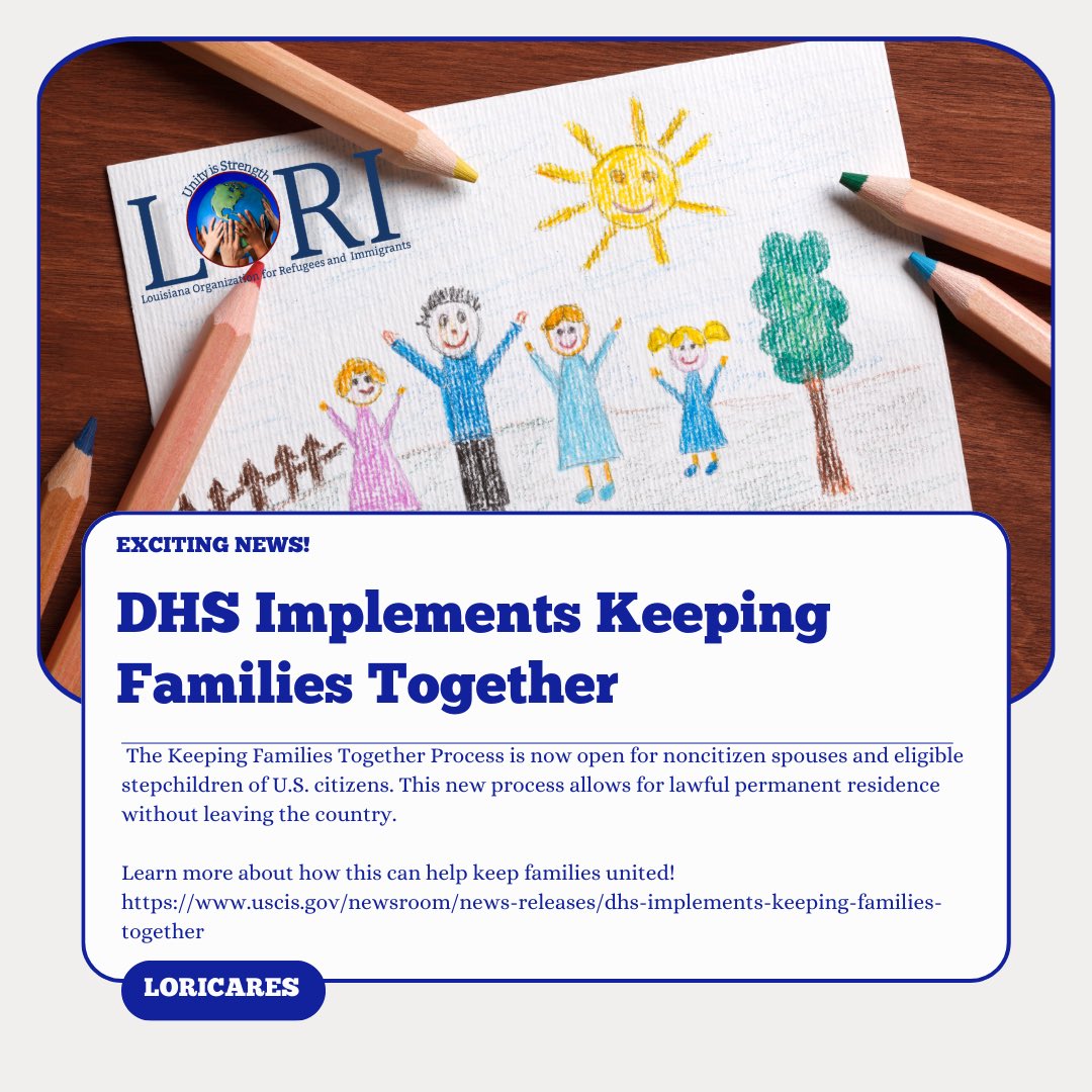 LoriUSA_'s tweet image. BREAKING: Noncitizen spouses of U.S. citizens can now apply for the Keeping Families Together process! This initiative reduces uncertainties and barriers in our immigration system. 

Stay informed and explore your options today! 🌍🔗 

#uscisupdate #keepingfamiliestogether
