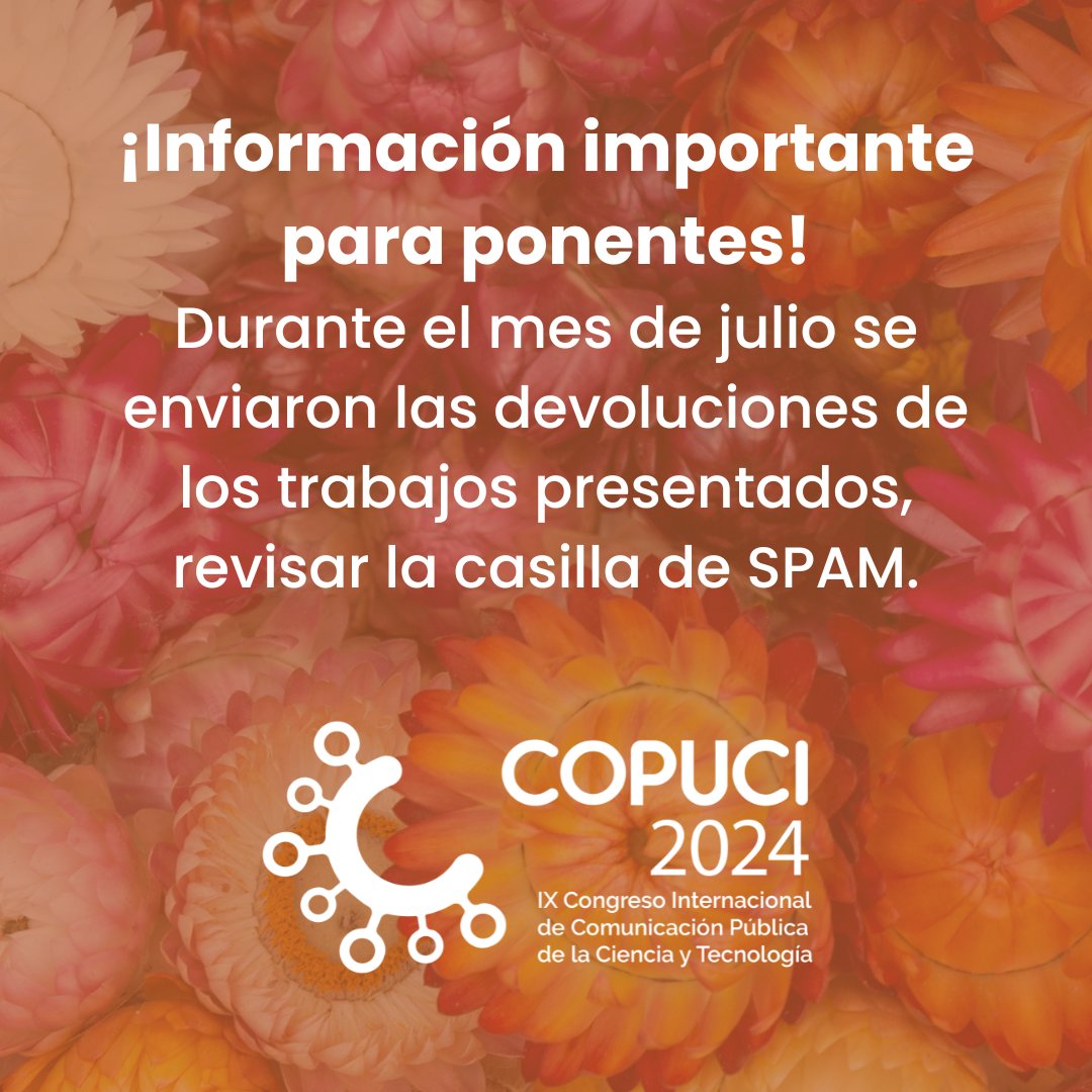 📣🔍 Durante el mes de julio se enviaron las devoluciones de los trabajos presentados, si todavía no lo viste, revisá la casilla de SPAM.
Formulario de inscripción y más información en: copuci.wordpress.com
🔸¡Qué bueno volver a encontrarnos! ¡Salud!