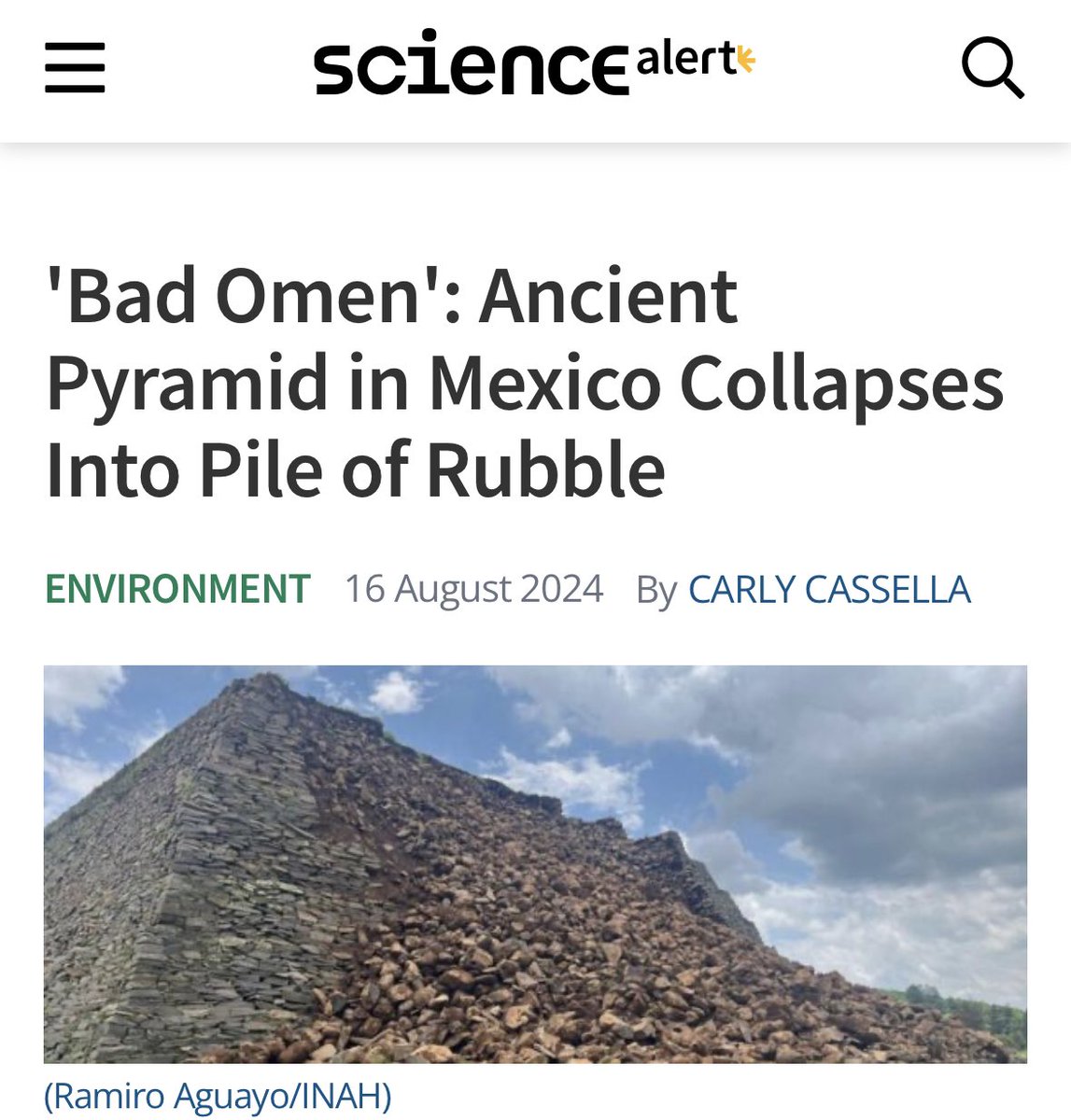 BrightInsight6's tweet image. Ancient Pyramid in Mexico collapses.

Let this be a reminder that the works of the Ancient Egyptians were FAR superior, despite being built thousands of years earlier…