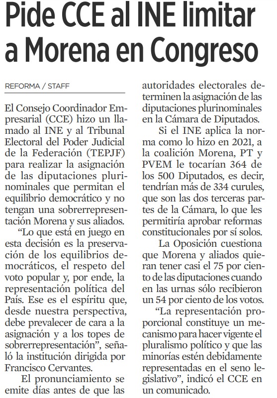 Es fundamental mantener el equilibrio en las Cámaras para mantener la democracia del país y fortalecer el Estado de derecho que es pieza clave para la llegada y consolidación de inversiones en el país. 

El Instituto debe escuchar y respetar el voto de la ciudadanía. El