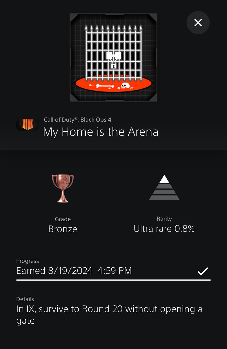 ConTIMuePSN's tweet image. Only my 2nd time playing IX and I was able to unlock a rare trophy! 💪💪

#platinum #playstationtrophy #blackops4 #PS5Share #trophyhunter