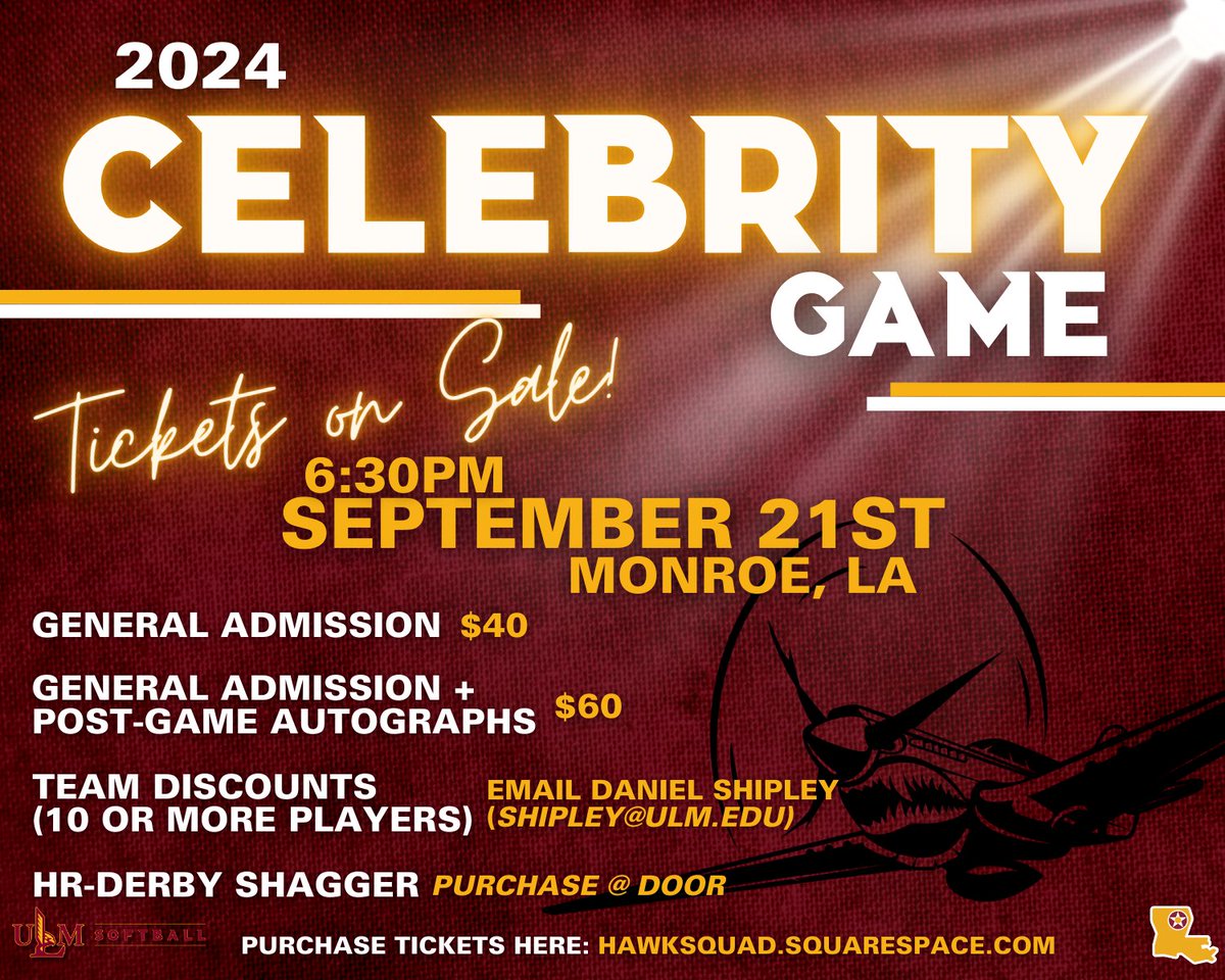 🚨NEW WEEK, NEW CELEBS🚨 The Ivy-League STANDOUT and former ULM Softball Graduate Assistant, RHIANNA RICH, is coming back to Monroe! We are so excited to add her to the Team Celebrity roster! <a href="/rhiannarich/">Rhianna Rich</a> 
🎟️TICKETS ON SALE NOW: Hawksquad.squarespace.com