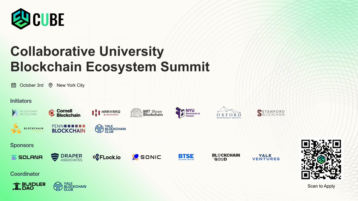 🎉CUBE Summit is live!

For the first time, ten distinguished university blockchain clubs are coming together, in collaboration with leading projects and investors, to ignite emerging talents and innovation.

Apply by Sep 1 to pitch and connect!
apply.cubesummit.xyz