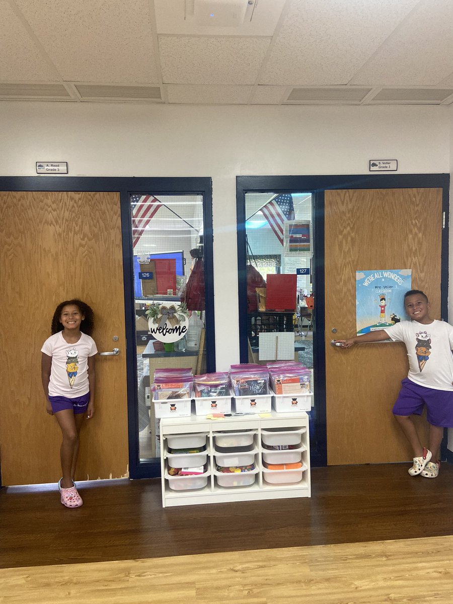 From womb mates to classroom door mates! Guess it shouldn’t surprise me that Santi is favoring the right and Violetta the left. She’s a lefty &amp; he’s a righty. Both equally adorable! #twinning #twins #BackToSchool2024  #3rdgrade #gombert