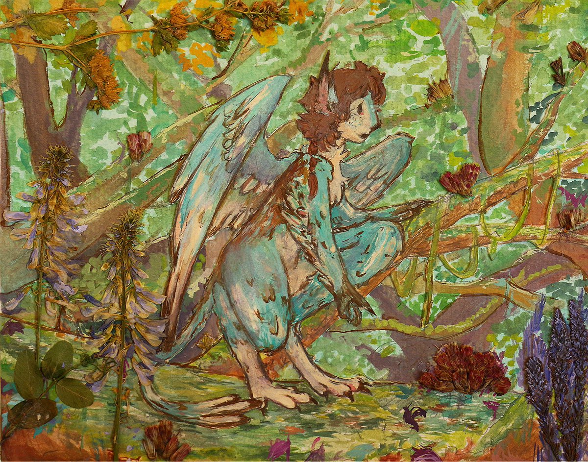 gingerpink11's tweet photo. harpy drawing with flower pressing #art #creatureart #harpy #watercolor #watercolorpainting #flowerpress https://t.co/mqmEDHE9dG
