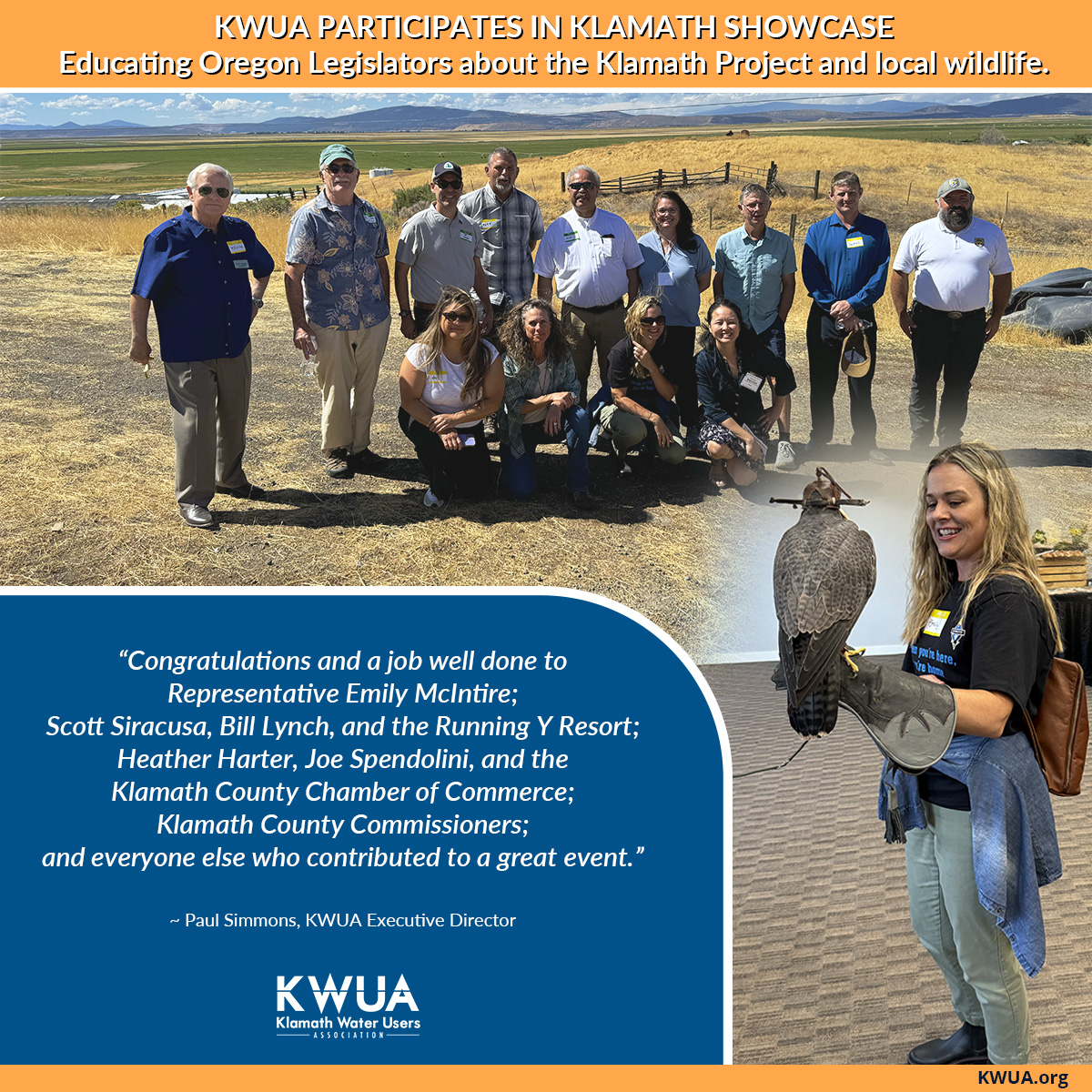 KWUA was proud to participate in last weekend’s Klamath Showcase, which brought members of the Oregon Legislature from throughout the state to see and hear what makes Klamath County unique.  kwua.org/klamath-showca…