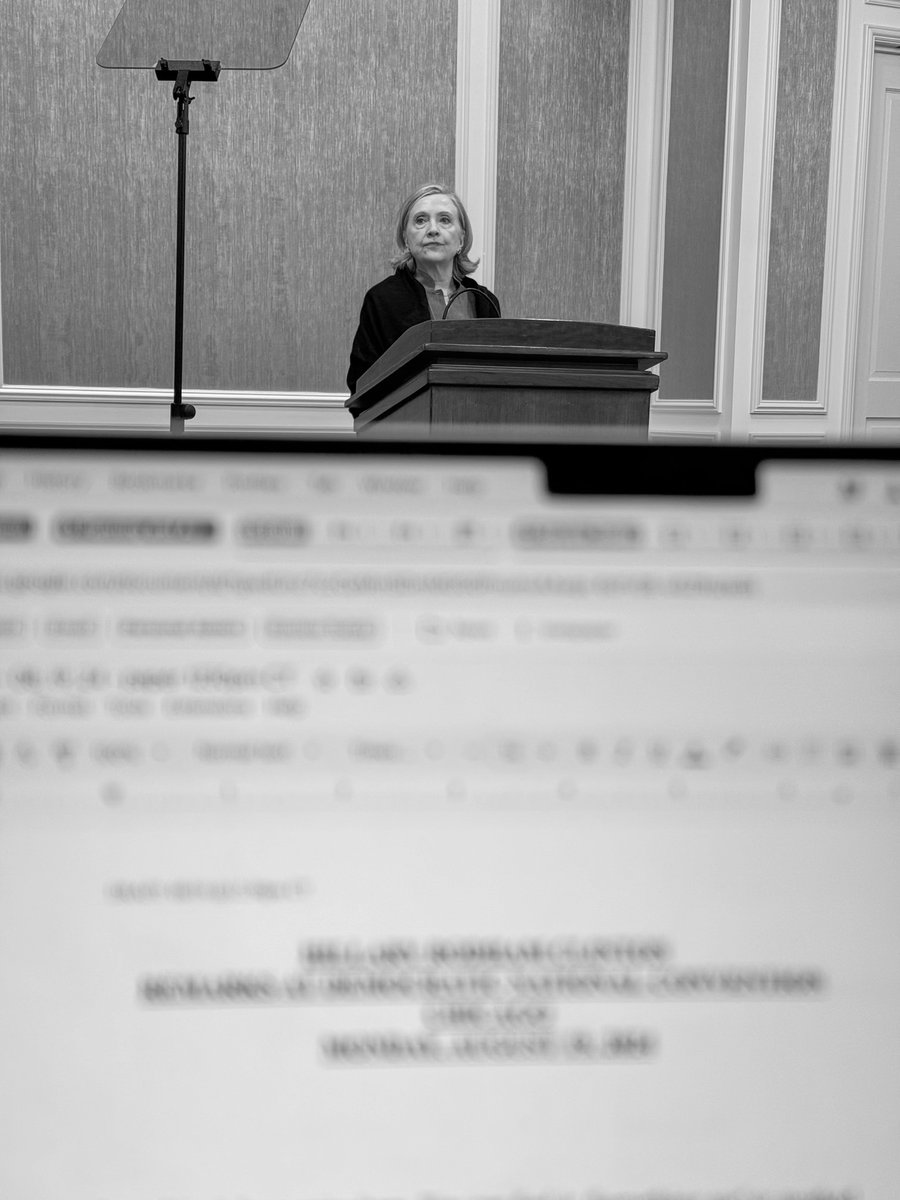 mj_lee's tweet photo. An aide to Hillary Clinton shares this photo of the former secretary of state from earlier today, taken during a run-through of speech she'll deliver tonight at the Democratic National Convention https://t.co/ifGxAWQMpG