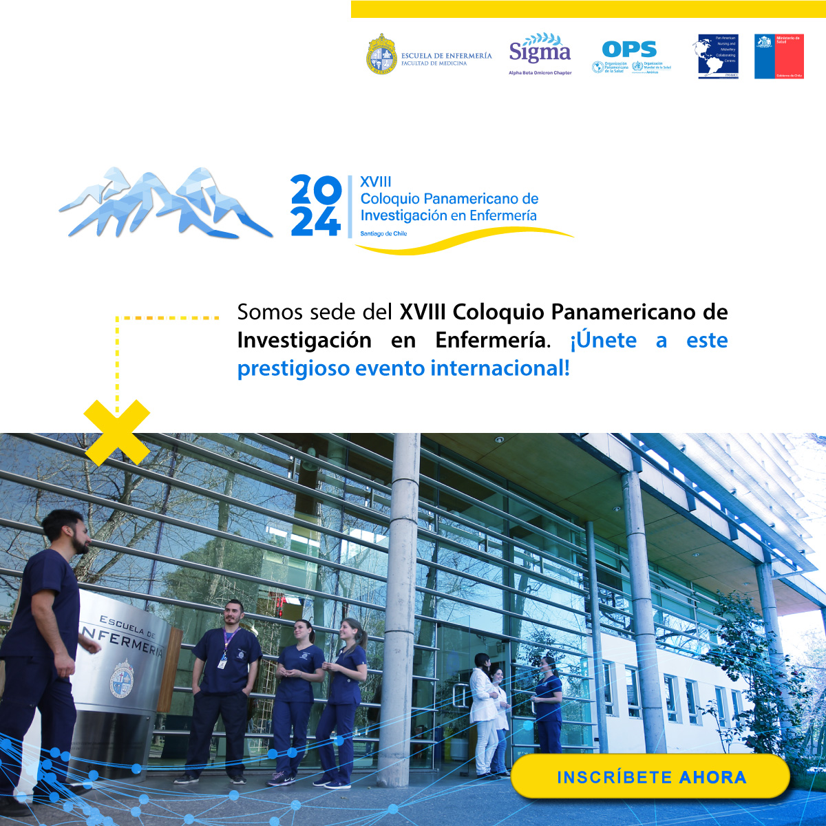 La Escuela de Enfermería UC es sede del XVIII Coloquio Panamericano de Investigación en Enfermería, en donde  junto a OPS, el MINSAL y diversas entidades compartiremos sobre la innovación, investigación y desarrollo de la enfermería en el mundo
Inscríbete coloquioenfermeria2024.cl/inscripciones