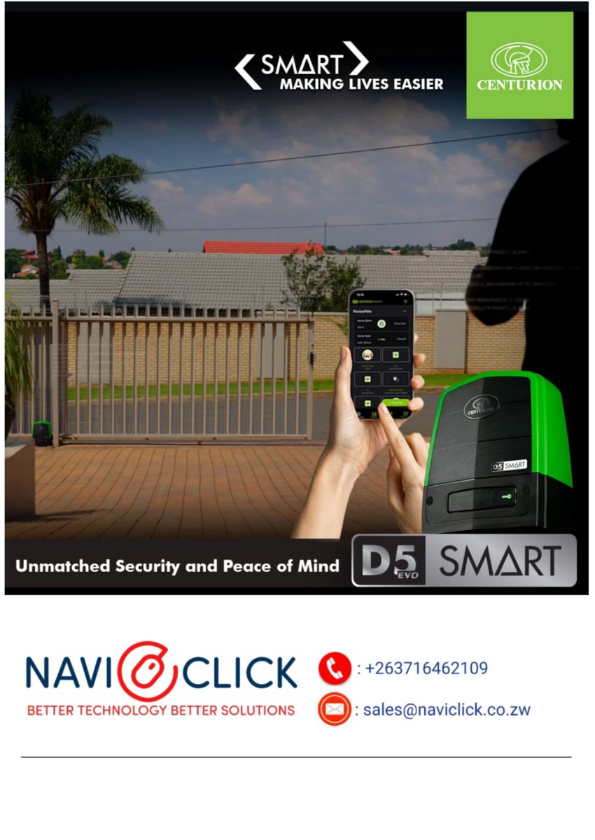 naviclickzw's tweet photo. Centurion D5 Evo Smart: The Smarter Way to Automate & Secure Your Gate
#security #d5evosmart #centurionsystems #gateautomation #mobileapp #homesecurity #homesecuritysystem #smarthomeautomation #securitysysteminstaller #secure #hararezimbabwe🇿🇼 https://t.co/4L9iXQfkSW