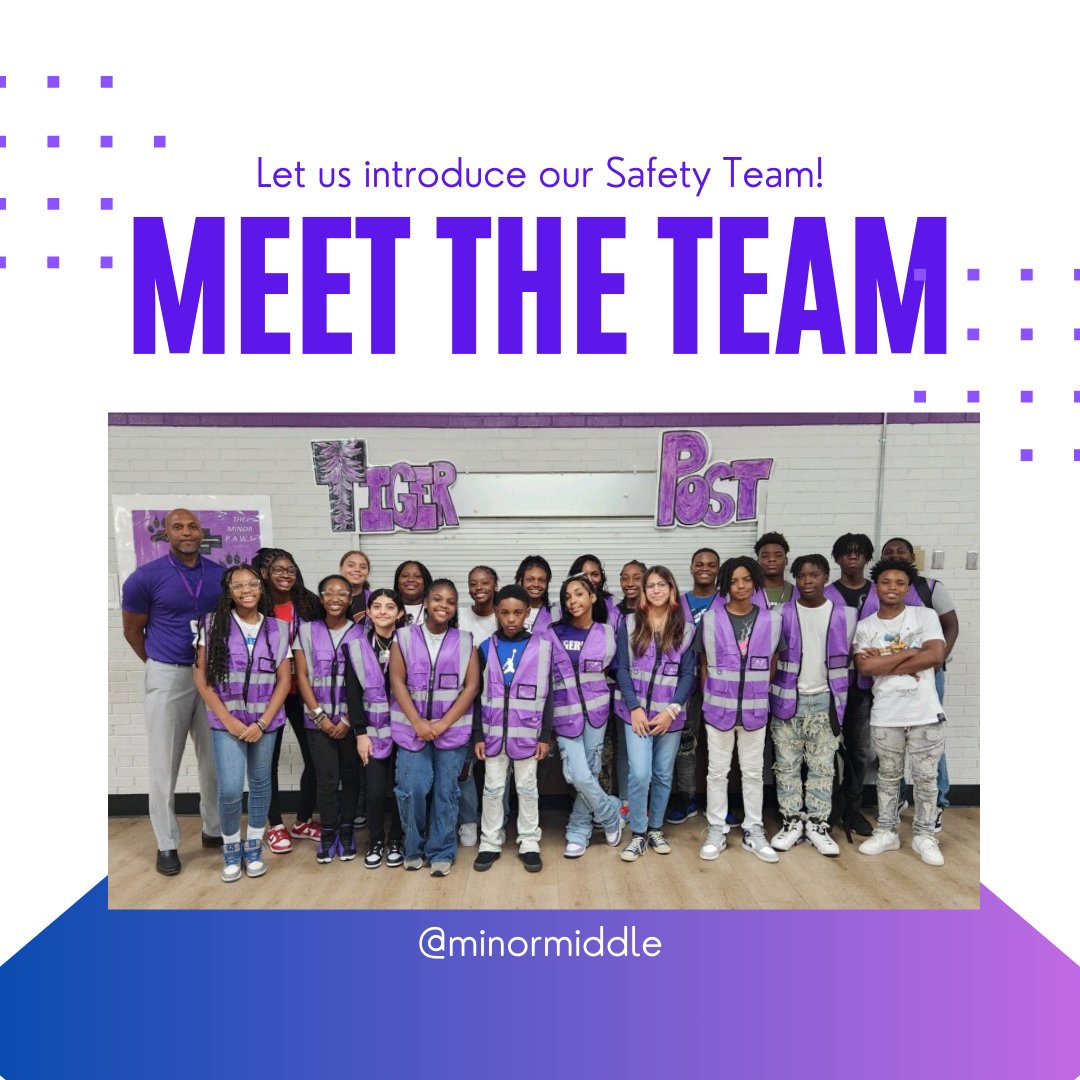 MinorMiddle's tweet photo. We would like 2 intro the Safety Ambassadors!! This Ss assist w/ hospitality and directions, aid in communications, & rep what it means to be a PAWSitively awesome student. #safetyambassadors #students #teachers #minormiddle #minorpride #minorstrong #PAWS #middleschool @JEFCOED https://t.co/xdcYn4fueS