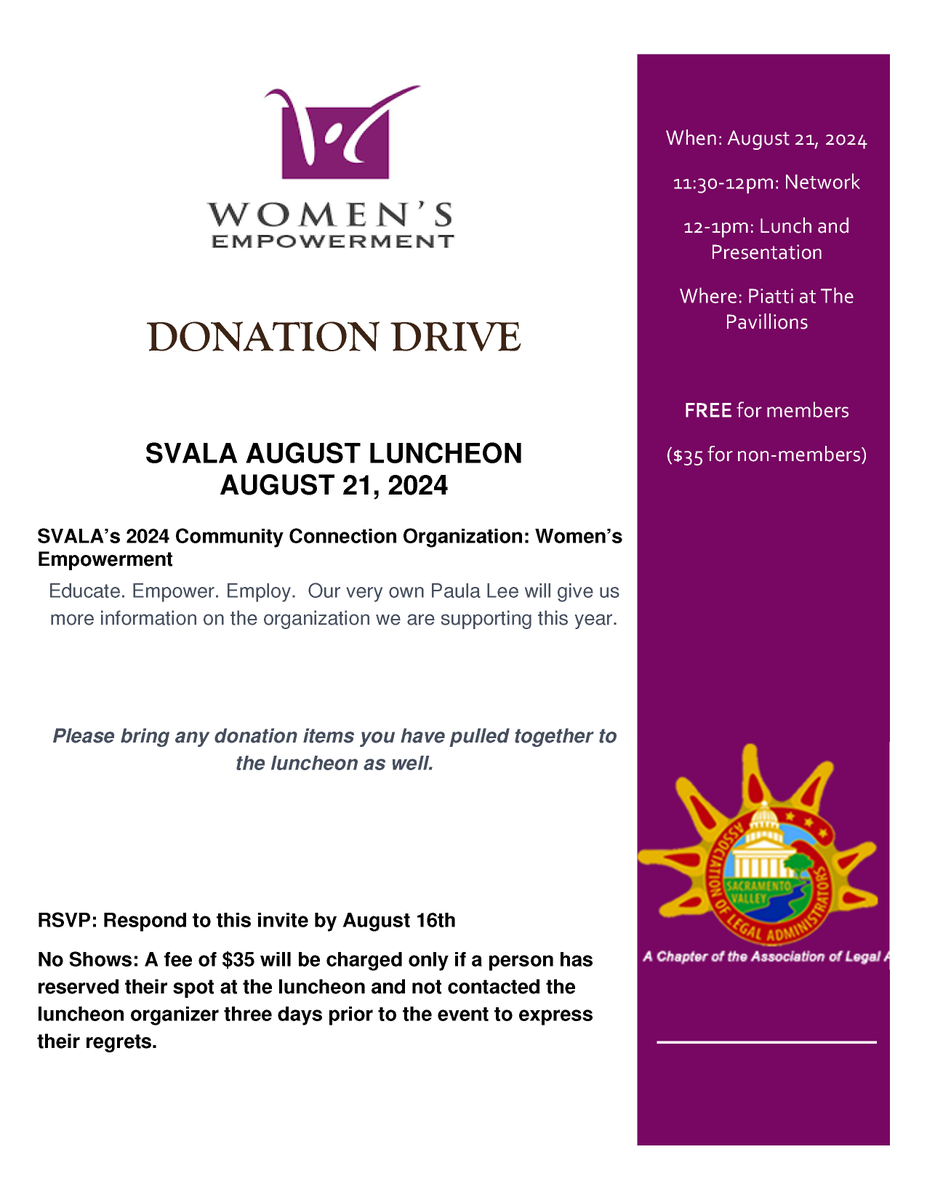 ALASacValley's tweet photo. This Wednesday at 11:30 AM, join us at Piatti Sac for #SVALA’s Monthly Luncheon! 🍽️ Hear Paula Lee of Klinedist discuss how Women’s Empowerment (@WE_Works) is supporting supporting women in our community and how we too can get involved! #WomensEmpowerment #CommunityConnection https://t.co/V99fpZF0Ow