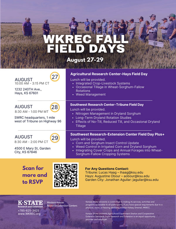 KStateAgron's tweet photo. Join K-State agronomists and extension specialists at the Western Kansas Fall Field Days Aug. 27-28! Learn more about them or register here: https://t.co/Dd5Ao5hQZz https://t.co/06ebzJwoPW