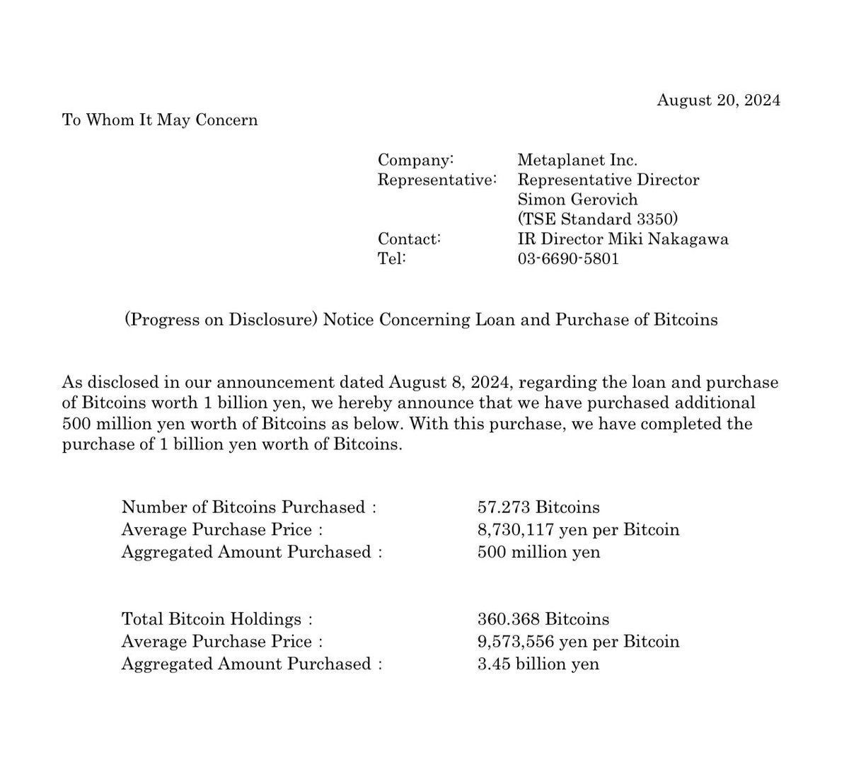 JUST IN: 🇯🇵 Japanese public company Metaplanet buys another ¥500 million worth of #Bitcoin