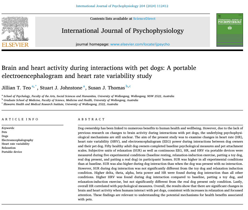 Stuart Johnstone (@stujohno1969) on Twitter photo Such a pleasure to work with <a href="/jilltteo/">Jillian Teo</a> who has just published her 3rd PhD study! This innovative study shows physiological changes when humans interact with pet dogs that are consistent with increases in relaxation and focussed attention. <a href="/SusanThomas_/">Sue Thomas</a> <a href="/uowresearch/">UOW Research</a> <a href="/UOWASSH/">Faculty of the Arts, Social Sciences & Humanities</a> Such a pleasure to work with <a href="/jilltteo/">Jillian Teo</a> who has just published her 3rd PhD study! This innovative study shows physiological changes when humans interact with pet dogs that are consistent with increases in relaxation and focussed attention. <a href="/SusanThomas_/">Sue Thomas</a> <a href="/uowresearch/">UOW Research</a> <a href="/UOWASSH/">Faculty of the Arts, Social Sciences & Humanities</a>