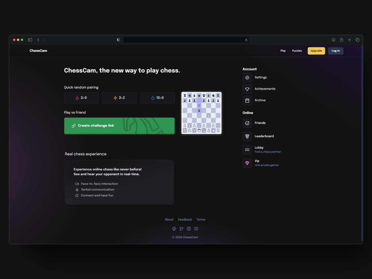 👋 Hey X, I'm back on track. 🥷

Been working on ChessCam's new design lately. Aiming for a modern look 🎨♟️

Designers and chess enthusiasts, I'd love your input.  
Hit me with your thoughts!
 
#WebDesign #UI #UX  #buildinpublic #figma #solopreneur