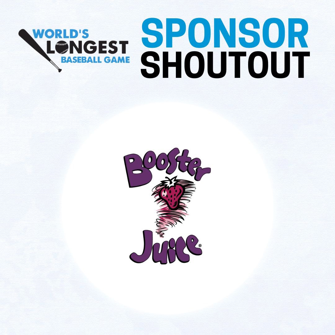 ⚾️ SPONSOR SHOUTOUT: <a href="/boosterjuice/">Booster Juice</a> 

Thank you for being the Title Sponsor of the #WLBG2024! Your support of this life-changing event is greatly appreciated. 💜

For more info on sponsorship opportunities, visit worldslongestgame.ca.
#worldslongestgame