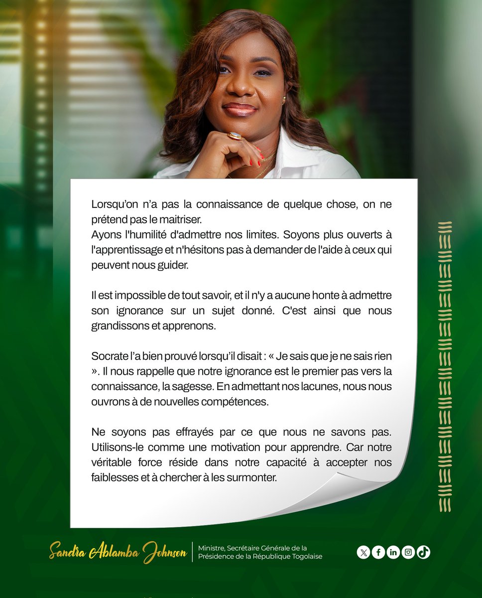 Lorsqu’on n’a pas la connaissance de quelque chose, on ne prétend pas le maitriser.
Ayons l'humilité d'admettre nos limites. Soyons plus ouverts à l'apprentissage et n'hésitons pas à demander de l'aide à ceux qui peuvent nous guider.

Il est impossible de tout savoir, et il n'y a