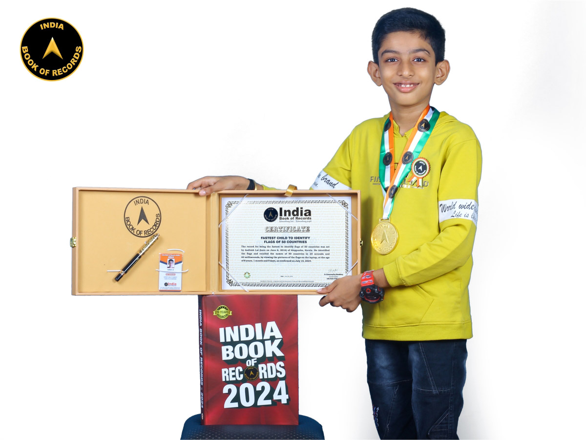indiabookrecord's tweet image. The record for being the fastest to identify flags of 50 countries was set by Aadhish Lal of Kerala. He identified the flags and recalled the names of 50 countries in 20 seconds and 62 milliseconds.

#IndiaBookofRecords #WorldFlags 

Know More: indiabookofrecords.in/fastest-child-…
