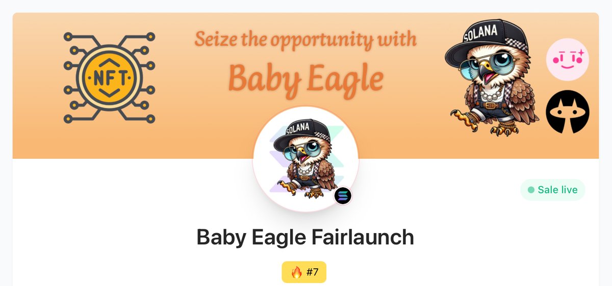 BabyEagle_NFT's tweet photo. 🔥 The wait is over!  🔥
The Baby Eagle  presale has officially started, and you can now participate through PinkSale.👇

✅ Presale link:
https://t.co/1PdZtshsM2

💥Baby Eagle✨ is a Solana-based crypto project aimed at building a strong community around its token, offering user-friendly financial solutions and a unique NFT collection.

🔥 Strong momentum from the moment of launch 🔥
✅ NFT Marketplace Launch
✅ Bitmart Listing Coming Soon
✅ Specialized Team
🔥 Burned Liquidity 🔥
✅ Massive Marketing Campaigns