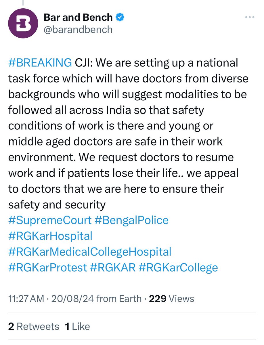 Supreme Court : CJI 
Orders setting up a National Task Force for ensuring safety of healthcare workers at work place.