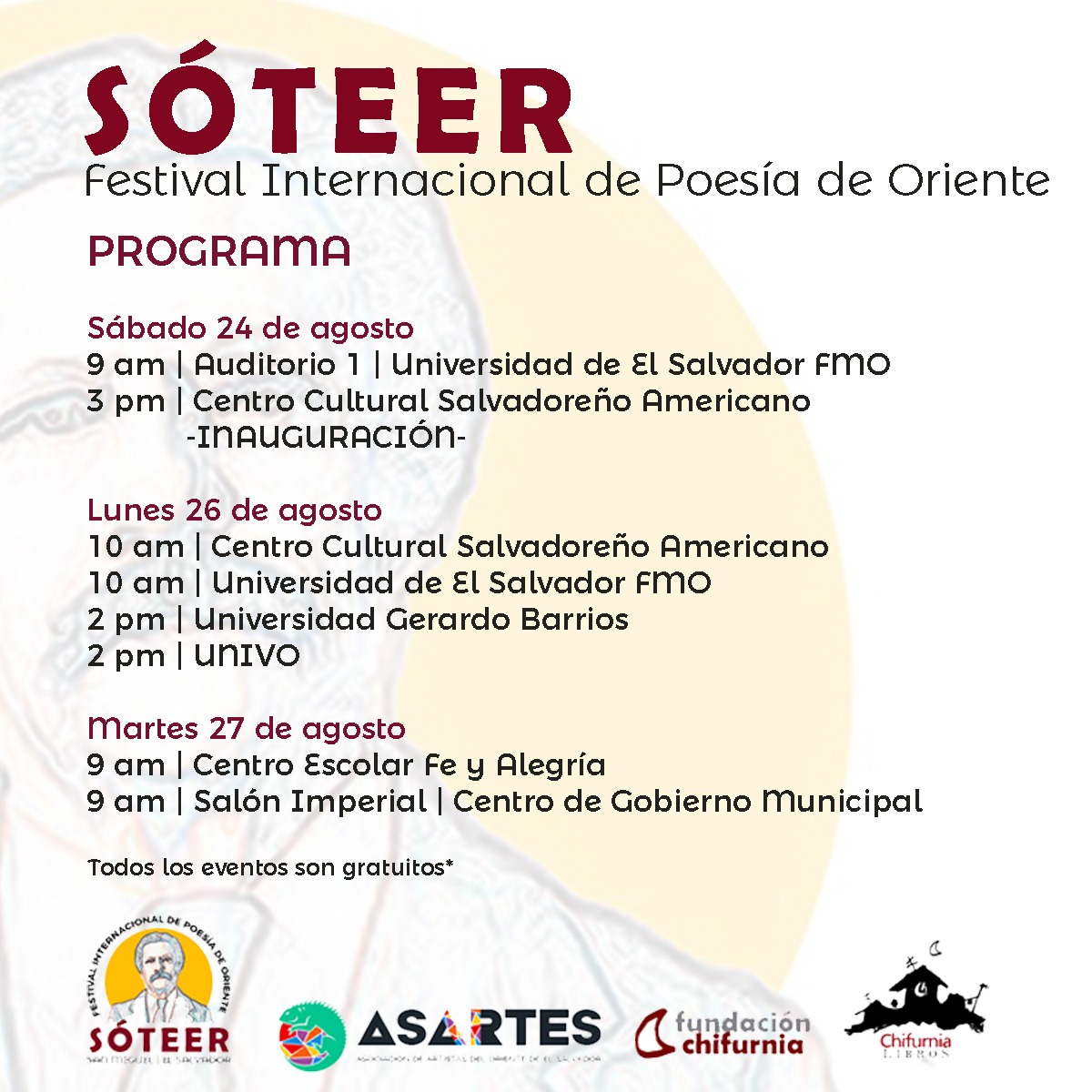 Programa del Festival de Poesía de Oriente, en San Miguel del 24 al 27 de Agosto.