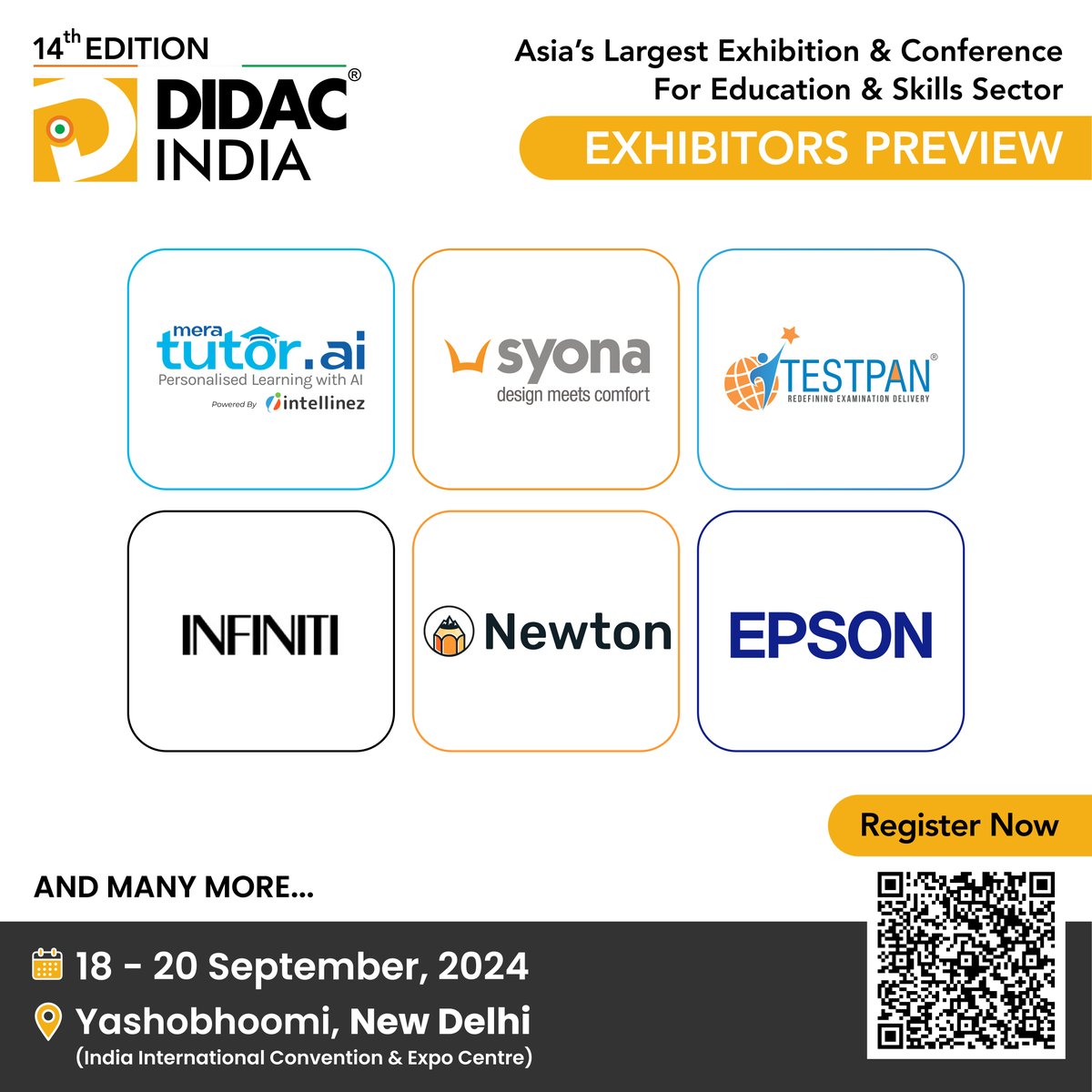 DidacIndia's tweet image. Welcome to Didac India 2024! We are excited to have you join all us as pivotal exhibitors.

📅 Date: 18-20 September 2024,
📍Yashobhoomi, New Delhi
👉//bit.ly/3VOIOke

#DIDACIndia2024 #InnovationInEducation #EducationExcellence #EdTechRevolution #Exhibitors #EducationLeadership