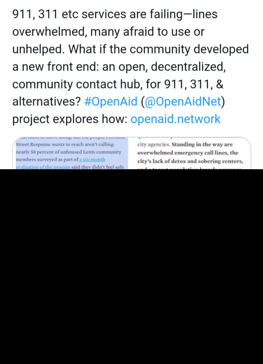Tim McCormick (@tmccormick) on Twitter photo <a href="/equalityAlec/">Alec Karakatsanis</a> why we need decentralized community-response  hotlines or hubs that aren't run by police/fire/city departments, and that allow one to specify no-police response. See #OpenAid <a href="/OpenAidNet/">OpenAid</a> project envisioning how to build such.
x.com/equalityAlec/s… <a href="/equalityAlec/">Alec Karakatsanis</a> why we need decentralized community-response  hotlines or hubs that aren't run by police/fire/city departments, and that allow one to specify no-police response. See #OpenAid <a href="/OpenAidNet/">OpenAid</a> project envisioning how to build such.
x.com/equalityAlec/s…