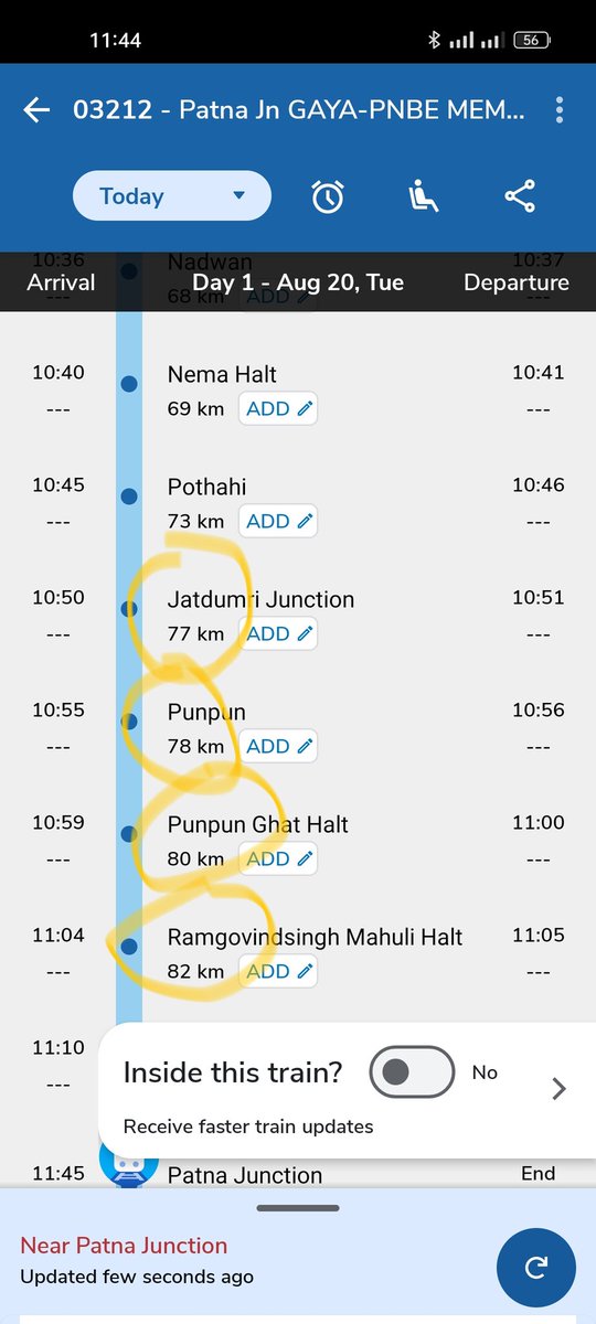 abhaykumar0's tweet photo. @drmdnr @GM_ECRly @RailMinIndia @AshwiniVaishnaw @DRM_DDU इतना तो रोड पर के टेम्पो नहीं रुकता जीतना इसका स्टॉप है 1 km पर स्टॉपेज ट्रेन से जल्दी लोग टेम्पो से पहुंच जाते है। जहानाबाद से पटना 45 km के लिए 1:45 मिनट का समय  बहुत ज्यादा है सर कुछ सुधार करे गया पटना सवारी गाड़ी में https://t.co/jqHd9Zmrkx