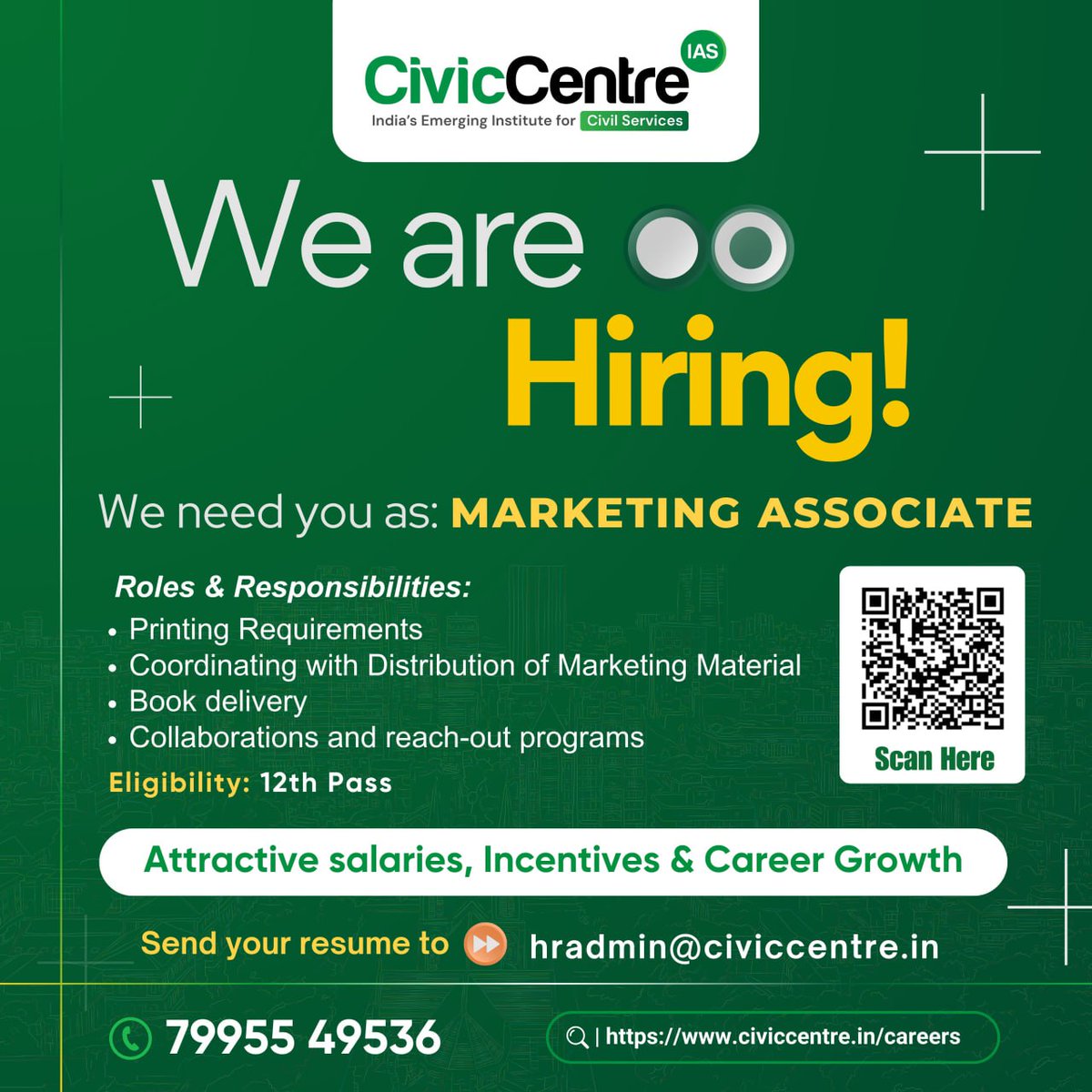 Civiccentre_in's tweet image. We Are Hiring!
Post:
➜ Content Developer
➜ Office Counselor
➜ Office Admin
➜ Marketing Associate
Send your Resume to 7995549536 WhatsApp or hradmin@civiccentre.in
#recruiment #contentdeveloper #officecounselor #officeadmin #marketingassociate
