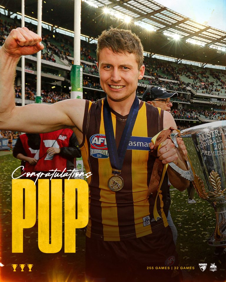 HawthornFC's tweet photo. Thanks for the memories Pup 🤎💛 https://t.co/6qxxigSER6