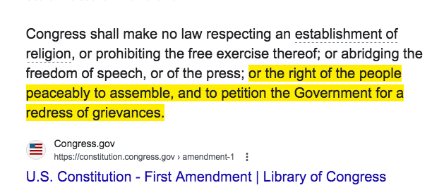 iowablackbird11's tweet photo. right to peaceably assemble, right to petition govt for redress of grievances ...
the language is very unambiguous and clear.
donald trump isn't a threat to democracy, b/c we don't live in a representative democracy that upholds the bill of rights, not even close ... #USAinc. https://t.co/d2Sr3y7WhV