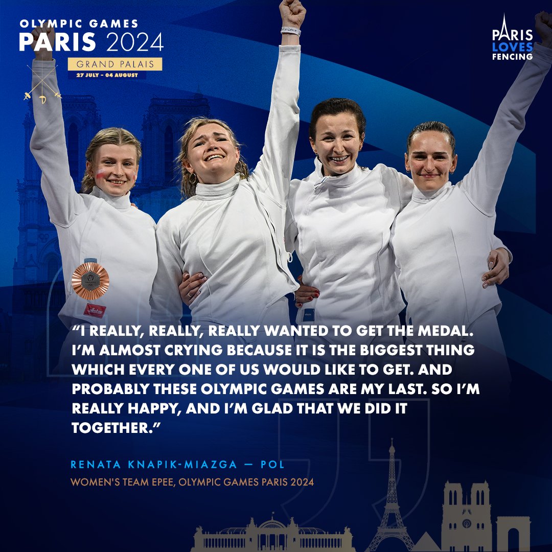 FIE_fencing's tweet photo. Echoes of #Paris2024

Poland🇵🇱 won its first-ever Olympic medal in women’s epee event at the Paris Olympic Games!🥉 

@olympics @paris2024
#olympics #olympicgames #olympicfencing #paris2024 #epee https://t.co/rTAxHtFDCf