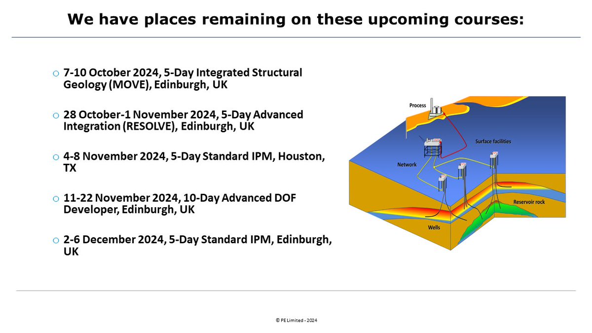 We have upcoming IPM, DOF and MOVE training courses! Find-out about course content and how to register here: petex.com/services/train… We hope to see you in Edinburgh or Houston!
