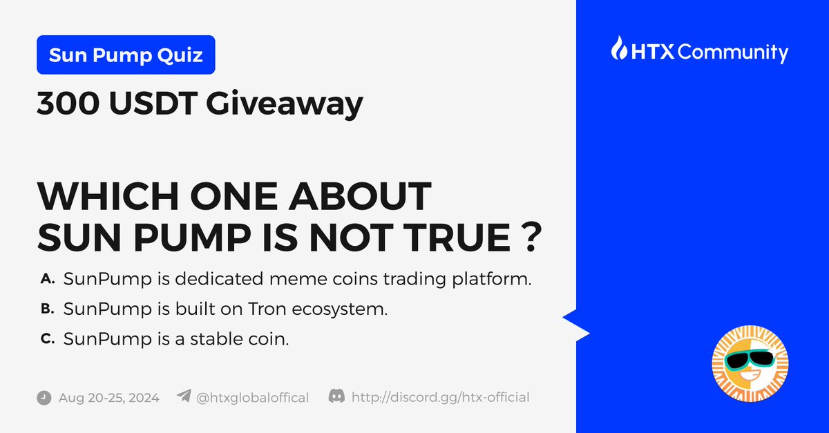 HTXCommunity's tweet photo. #HTX x #SunPump Quiz❓- Win $300  

✅Follow @HTXCommunity @HTX_Global
🔁RT+ Tag 3
🎮Join Discord: https://t.co/nF0TNbh903
🚀Join Telegram: https://t.co/mWD3TIWE4E

Submit your answers:  https://t.co/XIKbkoEcmk https://t.co/Py9gxmZV7W