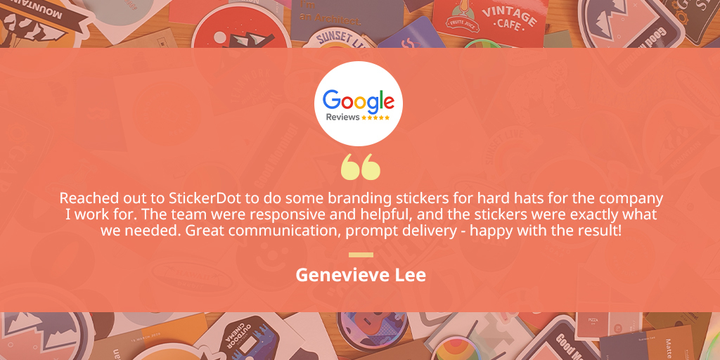 StickerDot's tweet image. Every satisfied customer's review is a testament to the quality of our work. ❤️✨

Thank you, Genevieve Lee, for trusting us with your #CustomSticker needs! Working with you has been excellent in every aspect. 🤝

Have you experienced our services? We’d love to hear your story!🗨️