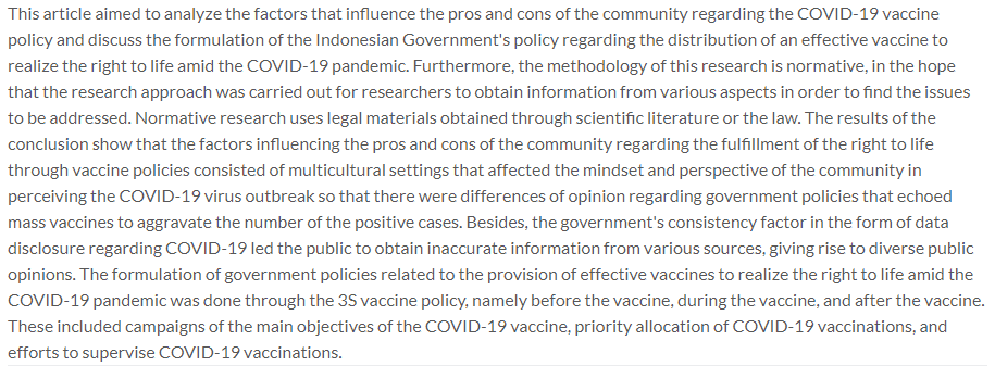 LAJ_Journal's tweet photo. Fairuzzaman, Fahmi, et al. “COVID-19 #Vaccination Policy: Quo Vadis Fulfillment of Citizen’s #RighttoLife.” Law and Justice, vol. 6, no. 2, Apr. 2022, pp. 174–90. https://t.co/3yGnT80q08, https://t.co/DvtOJUWWoM. https://t.co/NlKZsFL9qr