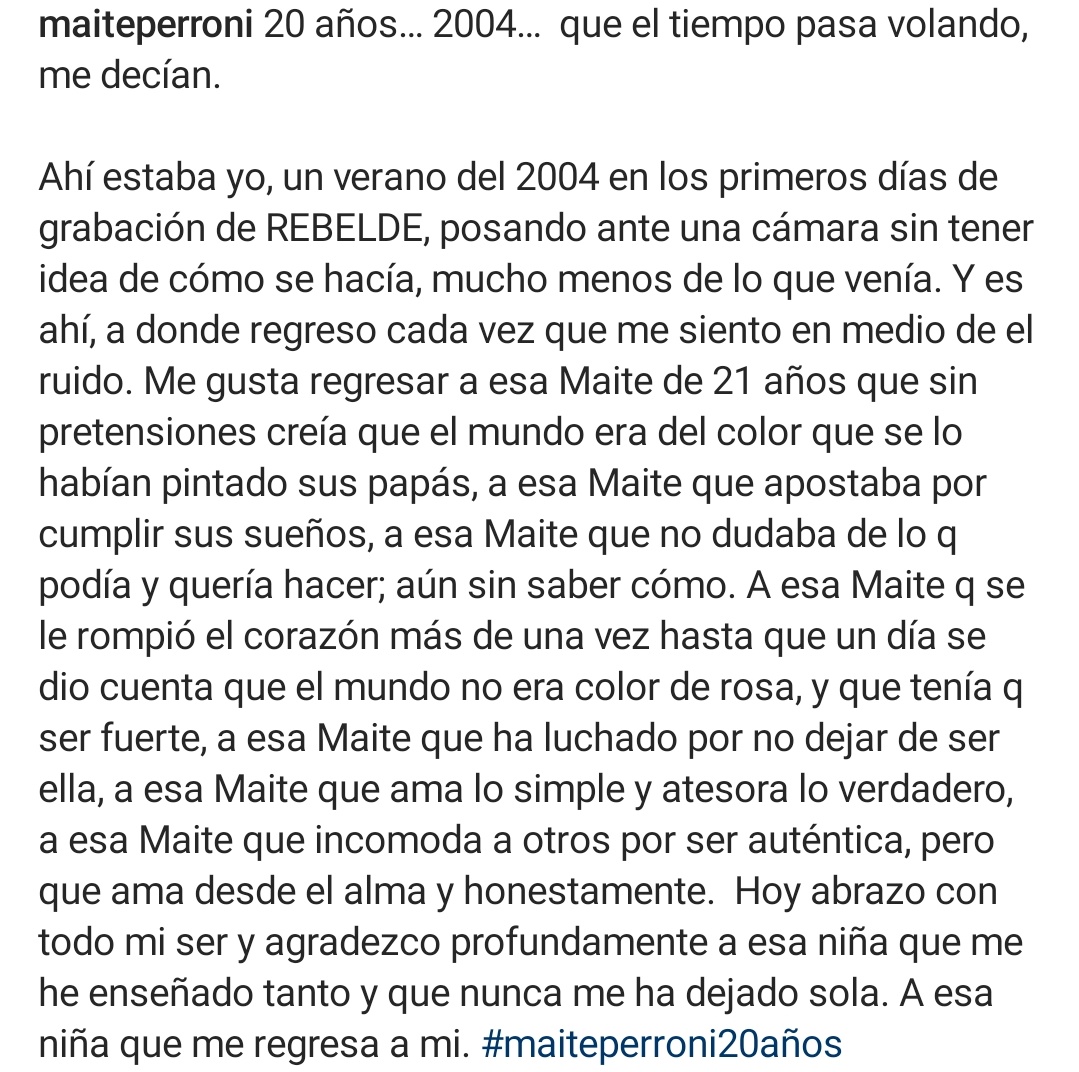 centralmaitebr's tweet image. — Mais algum perronito chorando por aí? 

A Maite acabou de postar um texto lindo no Instagram e a adm está super emocionada 🥺♥️

@maiteperroni 20 años contigo y vamos por más!