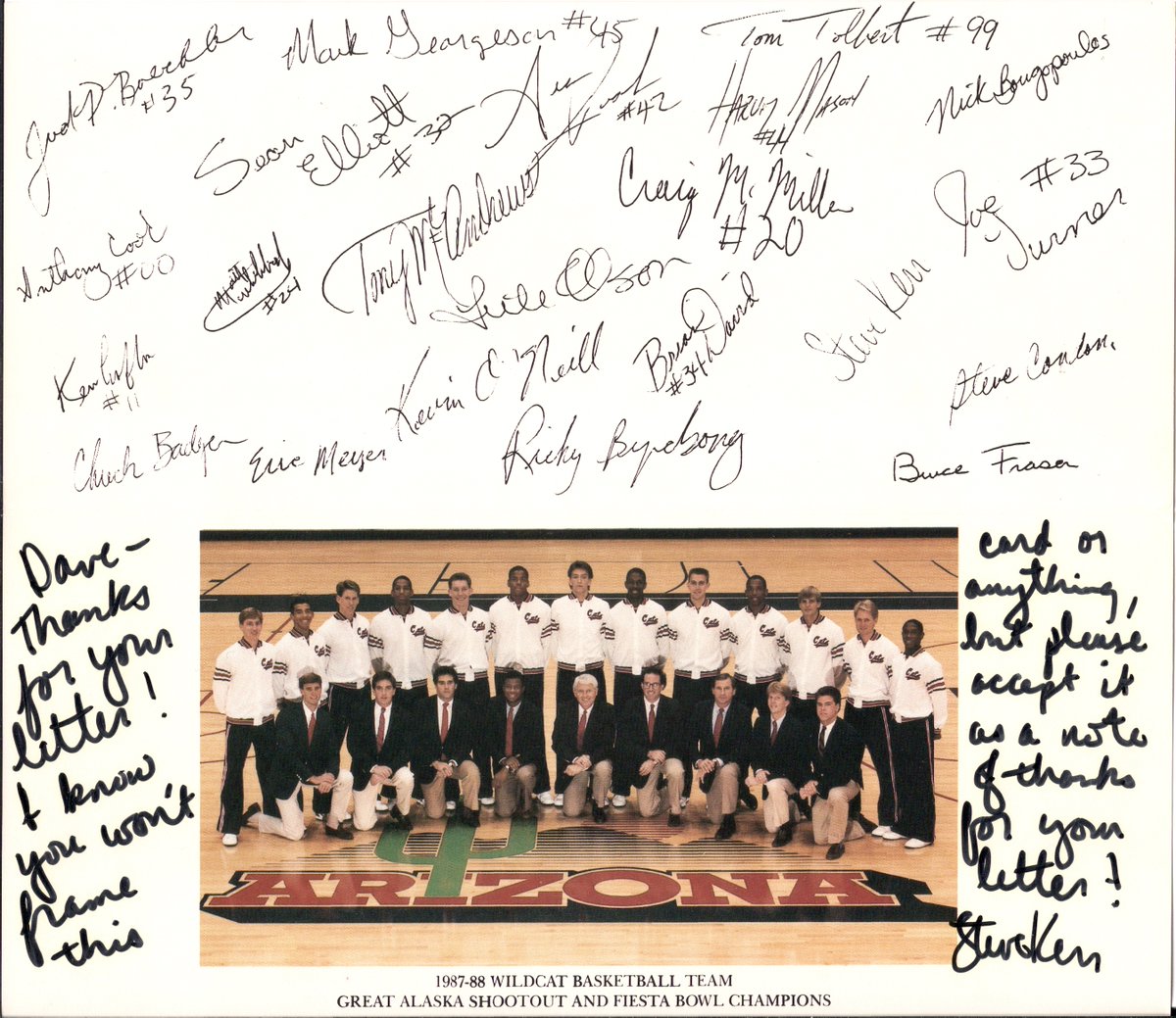 Steve Kerr always Class. Shortly after his Father was killed by terrorists in Beiruit, he &amp; his UofA team came to Tempe for a game. A number of fans were shameful &amp; taunted him about his Dad's death during the game. I was horrified &amp; wrote him an apology letter. His response...