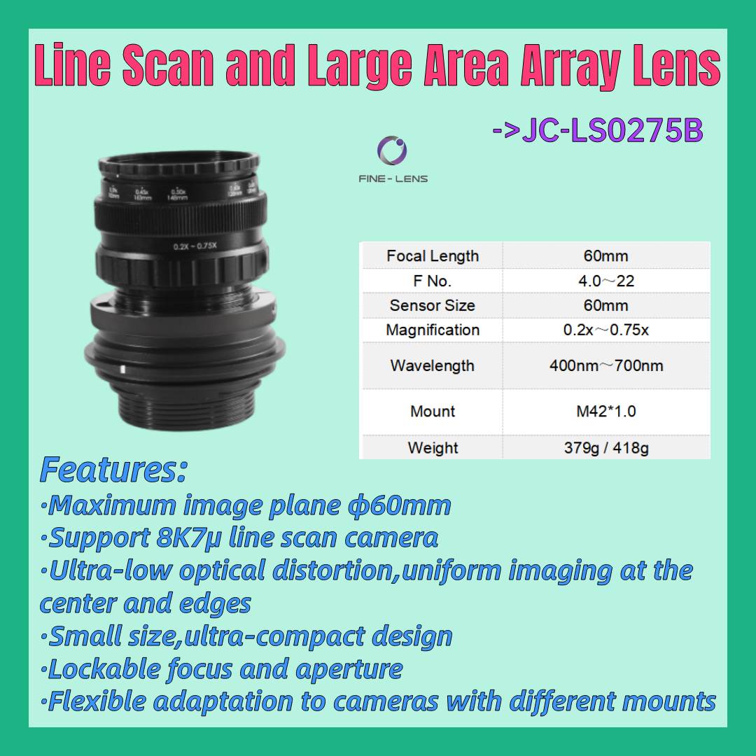 fine_lens5739's tweet photo. 📷Line scan lens series->JC-LS0275B
😎Customize design is available for us.
🤩High cost performance, short lead time for it has stock normally.
😘Warm welcome to contact👉jcgd@jiachenoptical.com
#industriallens #machinevision #linescanlens #finelens #fixedlens https://t.co/ysa82U6bPg
